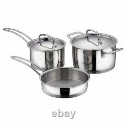 Stainless Steel 3 PCs Induction Cookware Set Saucepan Frypan Casserole With Lid