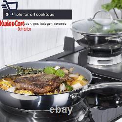 Stainless Steel 4 Frying Pan Set Lid Skillet Ceramic NonStick Cookware Induction