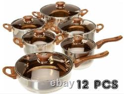 Stainless Steel Cookware Set Pots Sauce Pans Frying Pan Set 12 Pieces, Silver