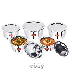 Stainless Steel Cookware Set With Lid, 1 L to 3 Liter, 10 Piece(White), Polished