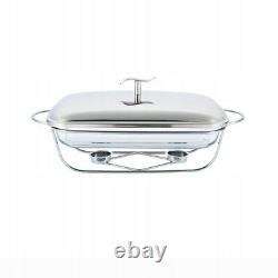 Stainless Steel Food Warmer Heater 3L Glass Dish Roaster Stand Buffet Cookware