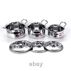 Stainless Steel Handi Cookware With Lid, 1.1 Ltr, 1.6 Ltr, 2.1 L, 3 Piece Set