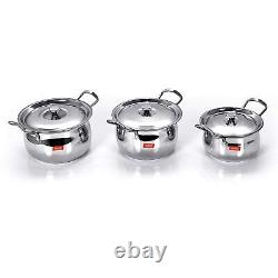 Stainless Steel Handi Cookware With Lid, 1.1 Ltr, 1.6 Ltr, 2.1 L, 3 Piece Set
