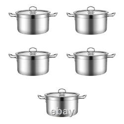 Stainless Steel Soup Pot Sauce with Glass Lid Camping Cookware