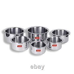 Stainless Steel Tope Set Dishwasher Safe Patila Bhagona Set Cookware 6 Pcs