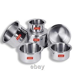 Stainless Steel Tope Set Dishwasher Safe Patila Bhagona Set Cookware 6 Pcs