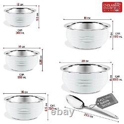 Stainless Steel White Induction Bottom Handi Cookware Serveware Set of 10 Pcs