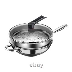 Stainless Steel Wok Pan with Lid and Steamer Grid Cookware Nonstick