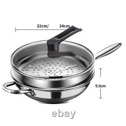 Stainless Steel Wok Pan with Lid and Steamer Grid Cookware Nonstick