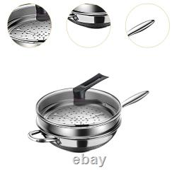 Stainless Steel Wok Pan with Lid and Steamer Grid Cookware Nonstick