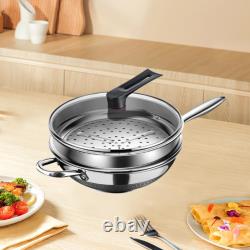 Stainless Steel Wok Pan with Lid and Steamer Grid Cookware Nonstick