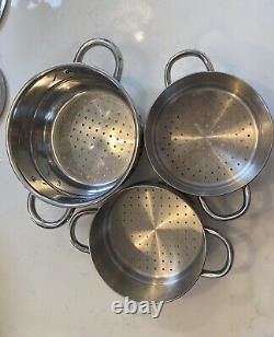 Stainless steel saucepan set used