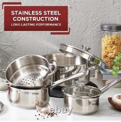 T-Fal Cook & Strain Stainless Steel Cookware Set, 14-Piece Set, NEW
