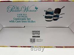 The Pioneer Woman Non Stick Aluminum 10-Piece Cookware Set With Cast Iron NEW
