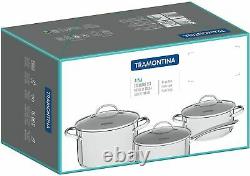 Tramontina Una 65280/310 4 Piece Cookware Set Stainless Steel Lids 16/20/24cm