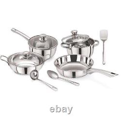 Tri Ply Induction Base Cooking Essential St. Steel Cookware Set, 10 PCS, Silver