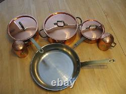 VTG. OLD DUTCH INT'L 7 PC. COPPER & STAINLESS STEEL With BRASS HANDLES SALT& PEPPER