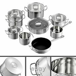 Velaze Cookware Set, 14-Piece Stainless Steel Pot & Pan Sets with Glass lid