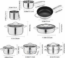 Velaze Cookware Set Stainless Steel Saucepan Casserole Pot Frypans with Glass Lid