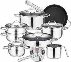 Velaze Miki 14pc Stainless Steel Cookware Pot Set Saucepan Casserole Pan Frypans