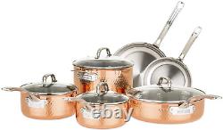 Viking Culinary 3-Ply Stainless Steel Hammered Copper Clad Cookware Set, 10 Piec