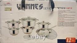 Vinaroz Vannes Series VRSS-1213 12 Pc. Stainless Steel Cookware Set NEW