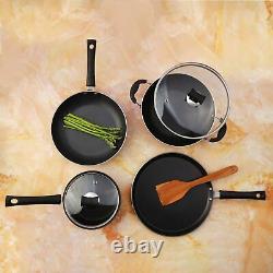 Vinod Non-Stick 4 Pcs Cookware Set, Griddle, Frypan, Wok, Saucepan with Lid, Red
