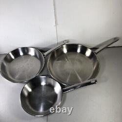 Vtg Amway Queens Cookware 3 pc Stainless Steel Skillet Fry Pans Induction USA