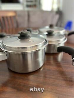 Vtg Saladmaster Cookware 11 Pc Set Pots Pans Lids Skillet 18-8 Tri-Clad SS US