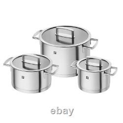 Zwilling 3 Pc Vitality Cookware Set Stainless Steel Stocpots With Glass Lids