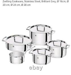 Zwilling Cookware, Stainless Steel, Brilliant Grey, 9pcs set with 4lids